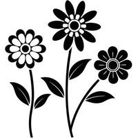 Black and white floral design three flowers stems leaves vector