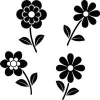 Simple black and white flower silhouettes floral design elements vector