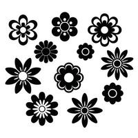 Black and white floral design elements simple flower icons vector