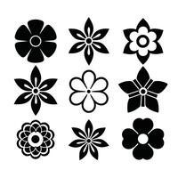 Nine black and white floral icons simple flower designs vector