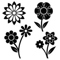 Black and white floral design elements simple flowers vector