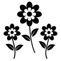 three stylized flowers, their petals and stems rendered in striking monochrome, showcasing the beauty of minimalist design. vector