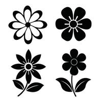 Simple black and white flower icons set floral designs vector