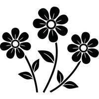 three stylized flower silhouettes with round petals and leaves, conveying simplicity and elegance. vector