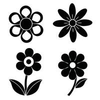 Simple black flower silhouettes set graphic design elements vector