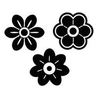 Three simple black flowers graphic design element vector