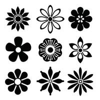 Nine simple black flower icons floral design vector