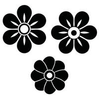Three simple black flower icons floral design elements vector