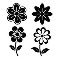Simple black and white flower icons set design elements vector
