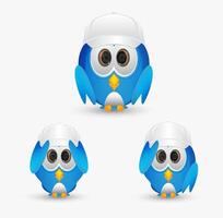 Adorable cartoon blue bird character with a white cap in different poses vector