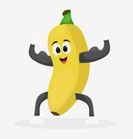 Strong Banana Cartoon Character Flexing Muscles vector