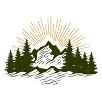 mountain logo design. mountains and pine trees concept. for travel, hiking and outdoor activities vector