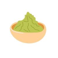 Fresh green wasabi paste in a simple bowl ready for sushi or sashimi preparation vector