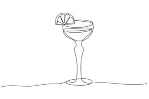 Artistic representation of a cocktail glass with a lime garnish in a minimalistic line drawing vector
