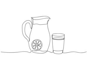 Lemonade pitcher and glass on a simple background in a minimalist style vector