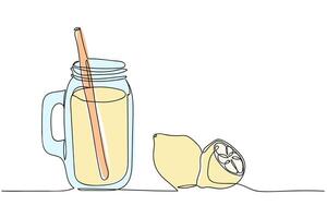 Refreshing lemon drink with a clear straw next to sliced lemons vector