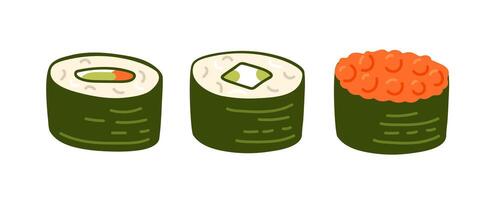 Colorful sushi rolls arranged neatly on a white background for culinary presentation vector