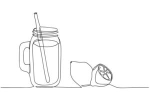 Simple line drawing of a drink and lemon on a countertop vector