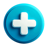 3D Blue Medical Button with White Plus Symbol for Healthcare App Icon and Emergency Services User Interface Design png