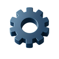 Glossy 3D Blue Gear Settings Icon for System Preferences Configuration Engineering Tools and App Interface on Transparent Background png