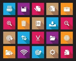White web icons on colorful square set with shadow, web and graphic icons for web computer and mobile vector