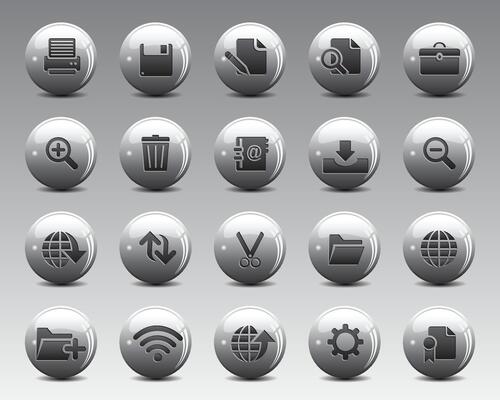 Beautiful web icons on grey 3d sphere ball. web and graphic icons for web computer and mobile