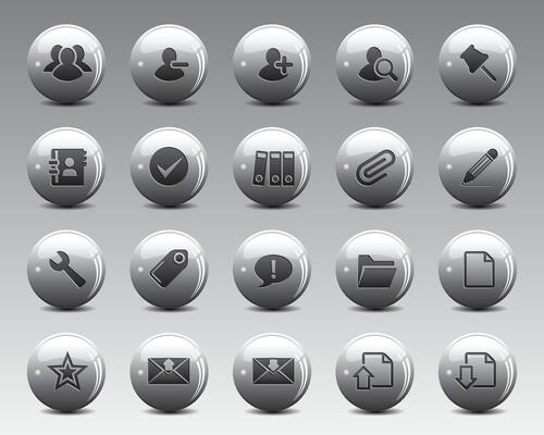 Beautiful web icons on grey 3d sphere ball. Web icon set symbol . flat editable isolated set of icons