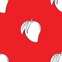 Seamless background pattern of line art Mango on red background vector