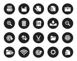 Simple white web icons on black circle. Web icon set , web and graphic icons for web computer and mobile vector