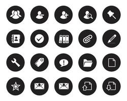 Simple white web icons on black circle. Web icon set symbol . flat editable isolated set of icons vector