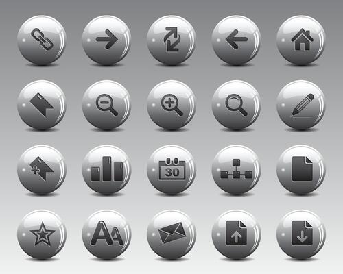 Beautiful web icons on grey 3d sphere ball. Web icons set symbol . flat editable isolated set of icons