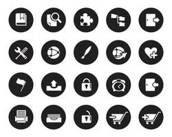 Simple white web icons on black circle. Web icon set , Contact us icons for web computer and mobile vector