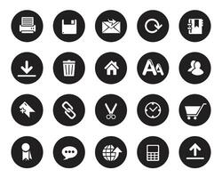 Simple white web icons on black circle. Web icons set , web and communication icons for web computer and mobile vector