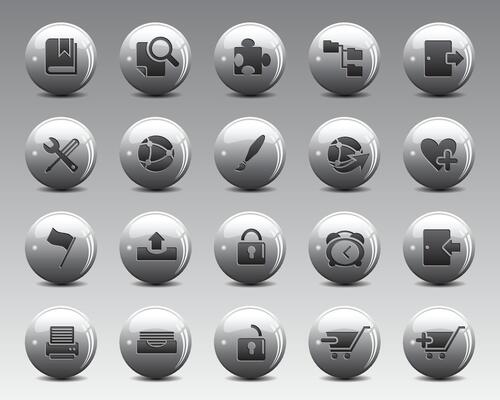 Beautiful web icons on grey 3d sphere ball. Contact us icons for web computer and mobile