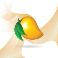 3d realistic vectors horizontal banner, mango juice splash, mango juice color background with flying leaves for your design, ads