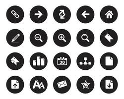 Simple white web icons on black circle. Web icons set symbol . flat editable isolated set of icons vector