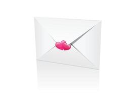 mail envelope sealed with hearts new message on white background. Render email notification with letters, check mark, paper plane and magnifying glass icons vector