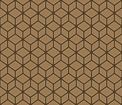 Brown geomatrical cubes with light brown border on dark brown background seamless pattern