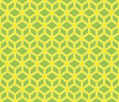 Light green geomatrical cubes with white border on yellow background seamless pattern vector