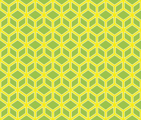Light green geomatrical cubes with white border on yellow background seamless pattern