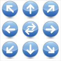 Set of 9 arrows linear icons set. right, left, up, down etc icons. Isolated collection for web sites icon on blue sphere rounded background vector