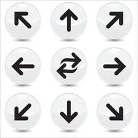 Set of 9 arrows linear icons set. right, left, up, down etc icons. Isolated collection for web sites icon on light grey sphere rounded background vector