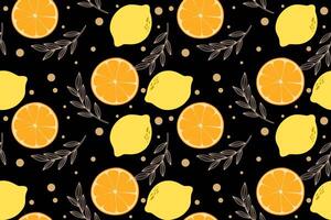 Orange and lemon seamless pattern on black background vector