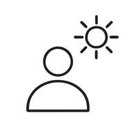 A black and white line icon of a person with a sun vector
