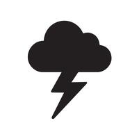 A black and white icon of a cloud and lightning vector
