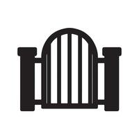 Simple black gate icon with bold vertical lines on white background ideal for garden, fence, security, home, and architectural design projects in web and print formats vector