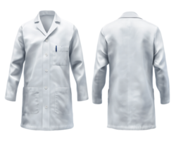 White Long-Sleeve Lab Coat Front and Back View on Transparent Background png