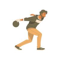 man playing bowling, throwing bowling ball isolated illustration vector