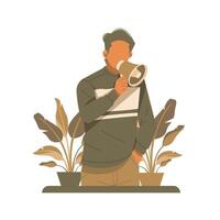 man hold toa speaker, bullhorn, loudspeaker isolated illustration vector