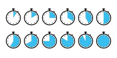 Timer, clock, stopwatch isolated icon set. illustration. vector
